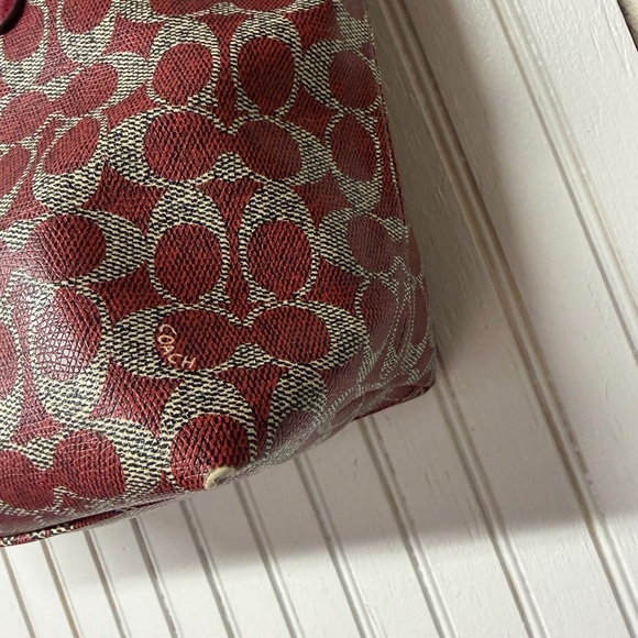 Coach Burgundy and Gray Signature Tote - Picture 3 of 5